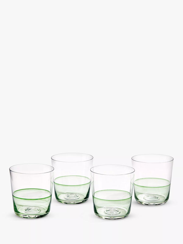 Tumbler Glass with Hand-Painted Detail, 350ml, Set of 4, Green