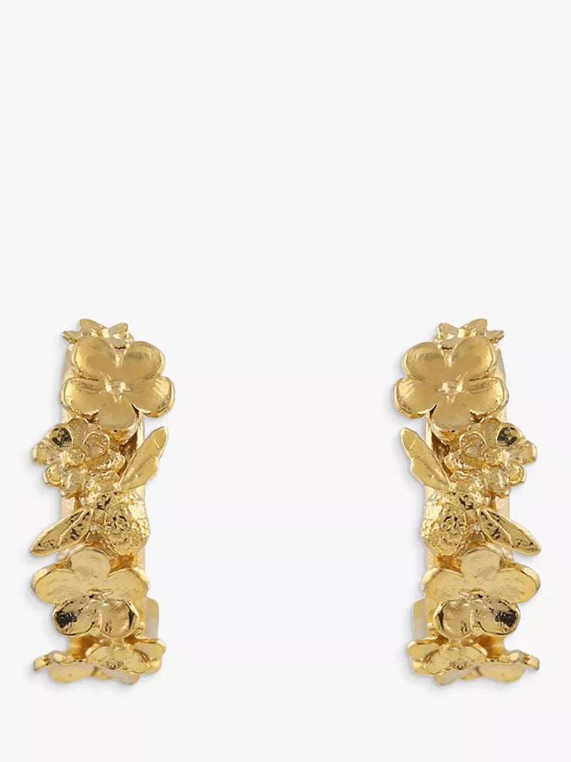 Alex Monroe Itsy Bitsy Bee floral huggie hoop earrings in gold - British product
