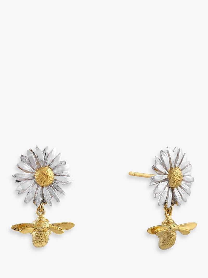 Alex Monroe drop earrings daisy and baby bee design, imported from the UK