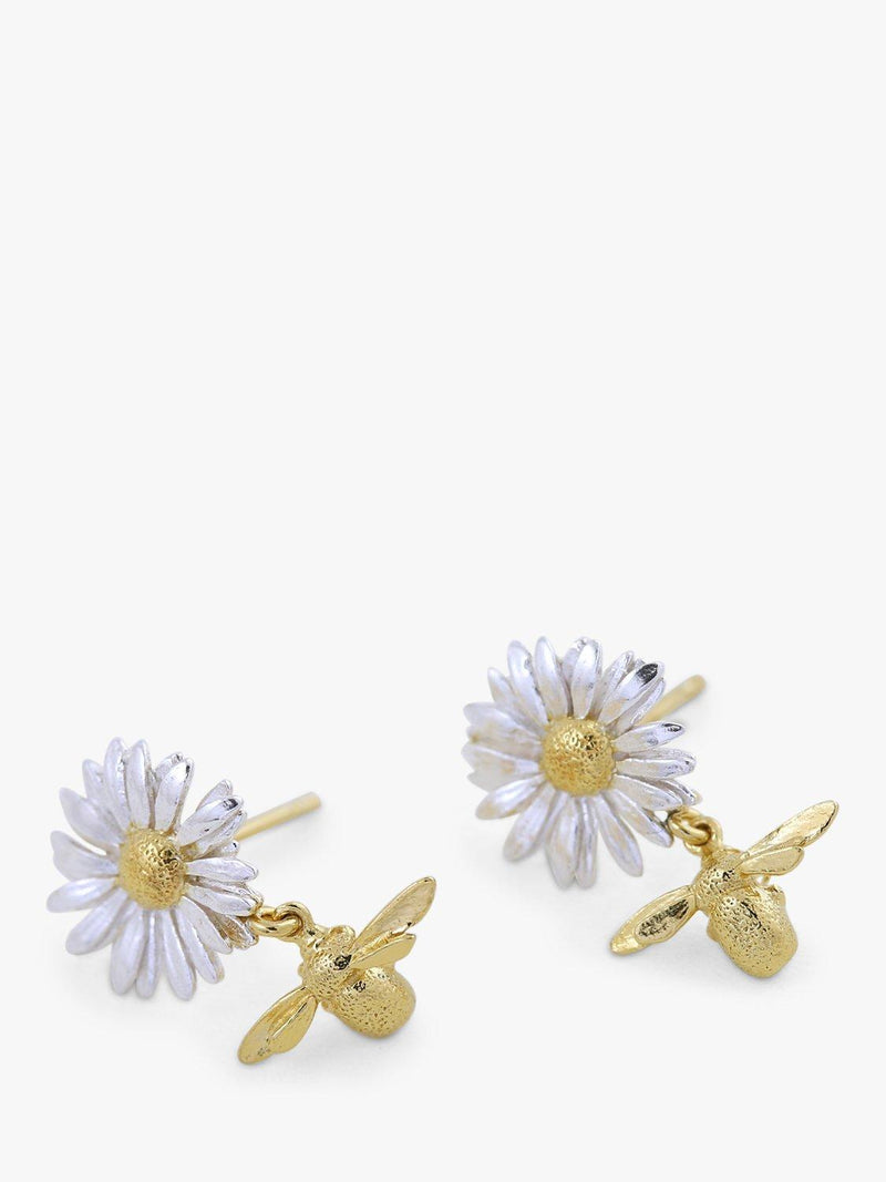 Alex Monroe drop earrings daisy and baby bee design, imported from the UK