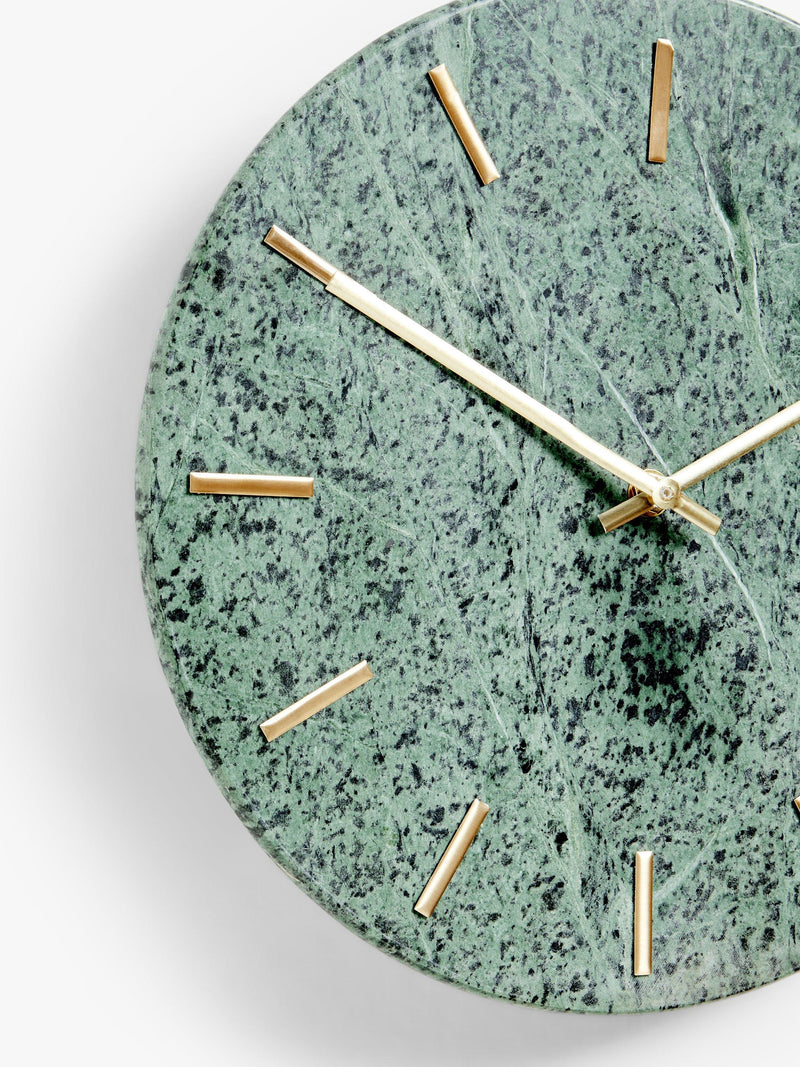 John Lewis marble wall clock green brass 30cm, imported from the UK