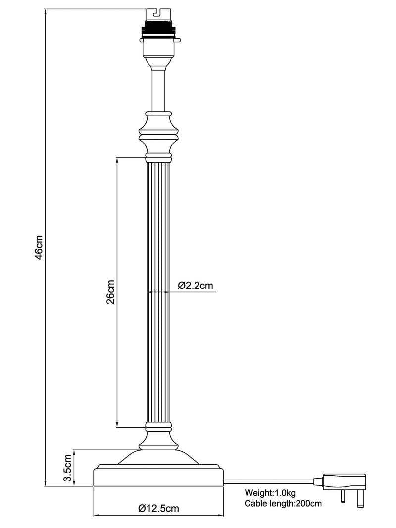 John Lewis Reeded Column lamp base antique brass, UK version