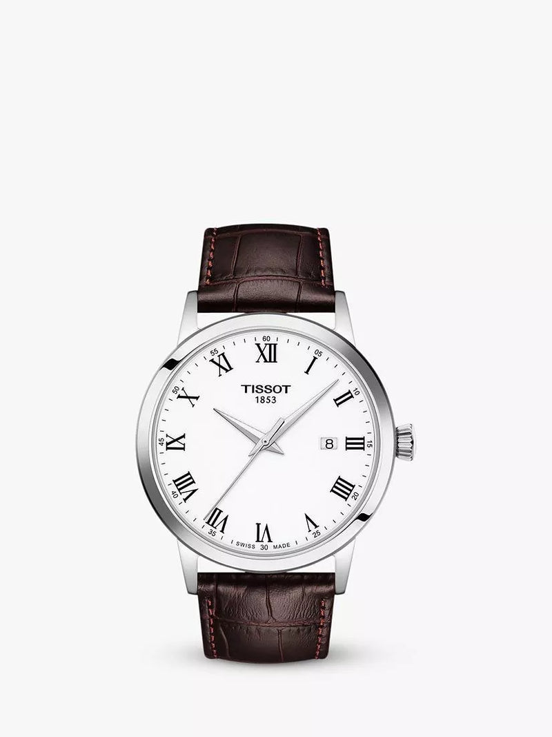 Tissot Classic Dream watch white dial brown leather strap, imported from the UK