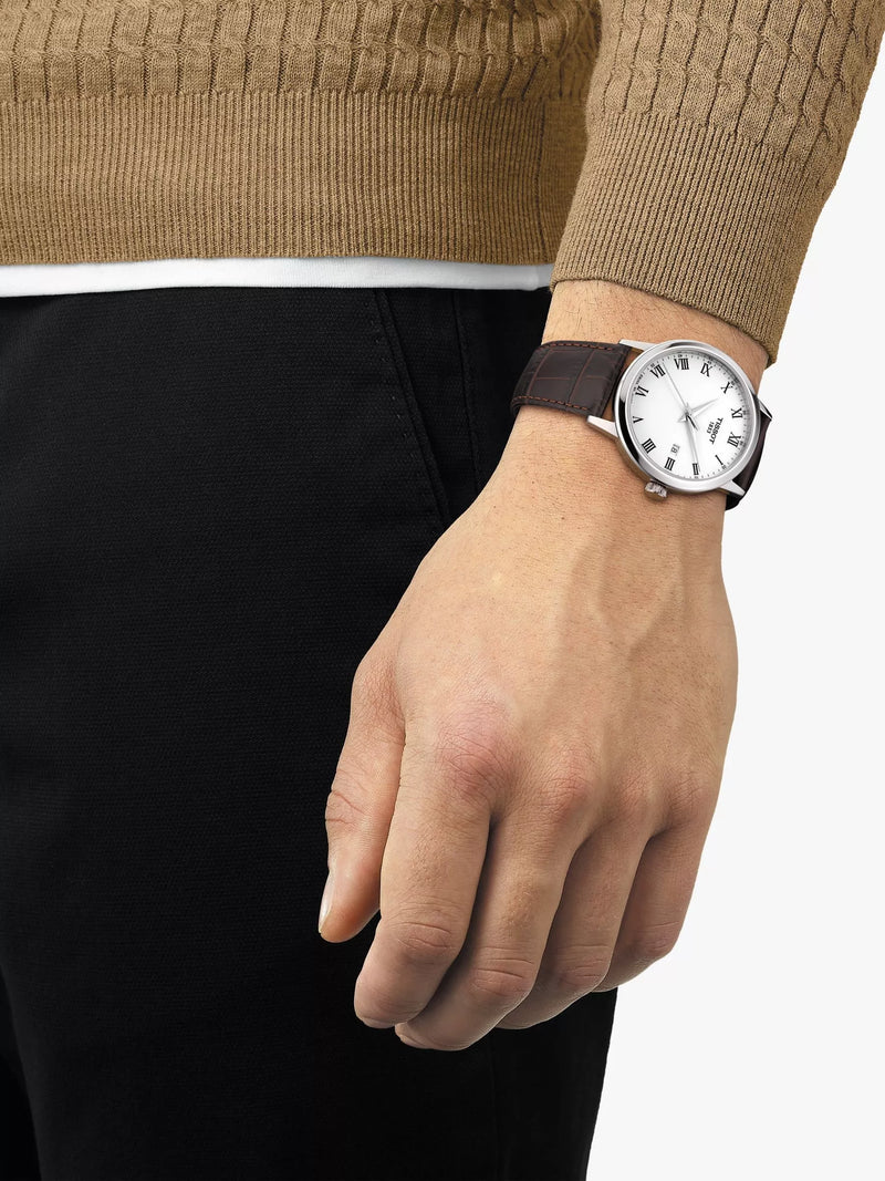 Tissot Classic Dream watch white dial brown leather strap, imported from the UK