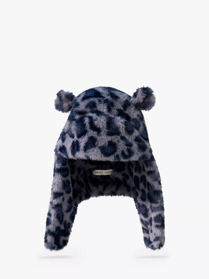 Kids' Leopard Faux Fur Deerstalker Hat in Grey