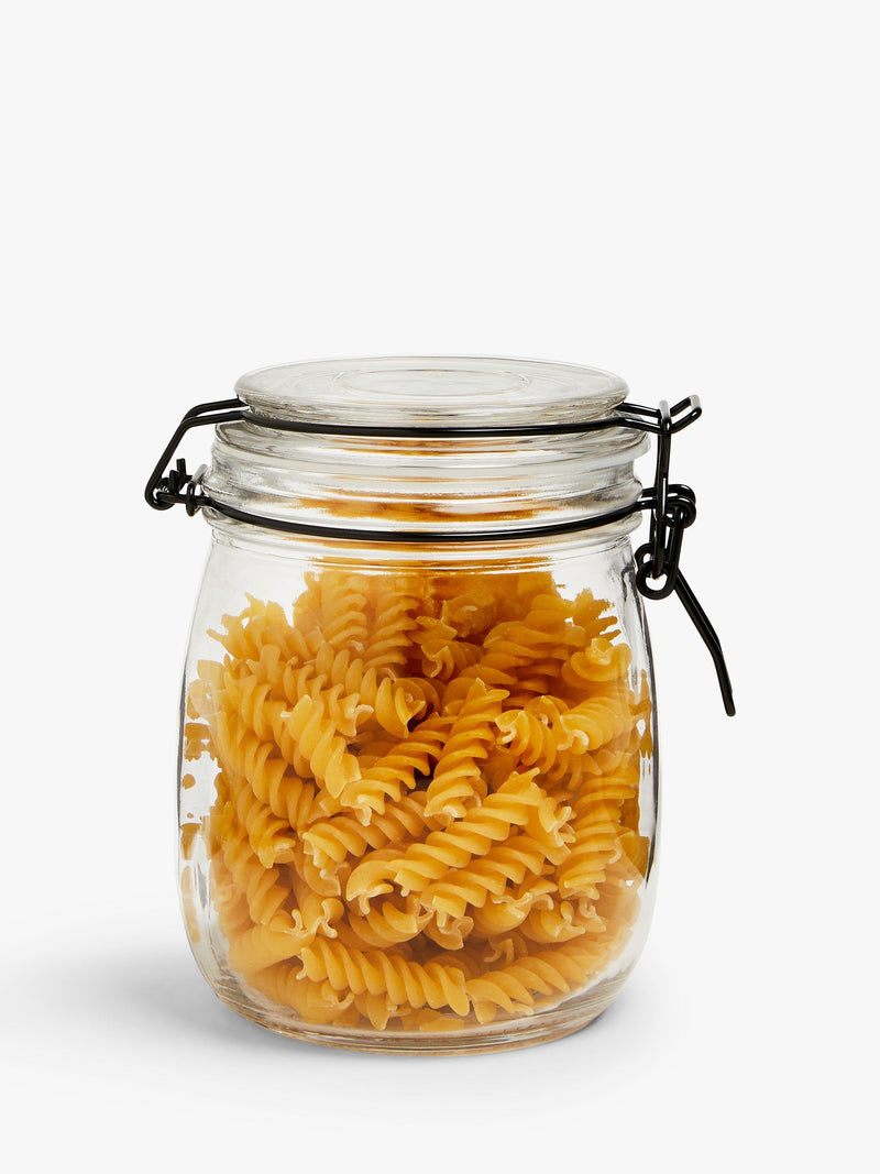 John Lewis clip-top glass storage jar black/clear 750ml, imported from the UK