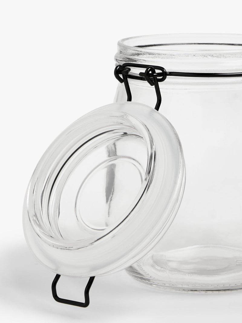 John Lewis clip-top glass storage jar black/clear 750ml, imported from the UK