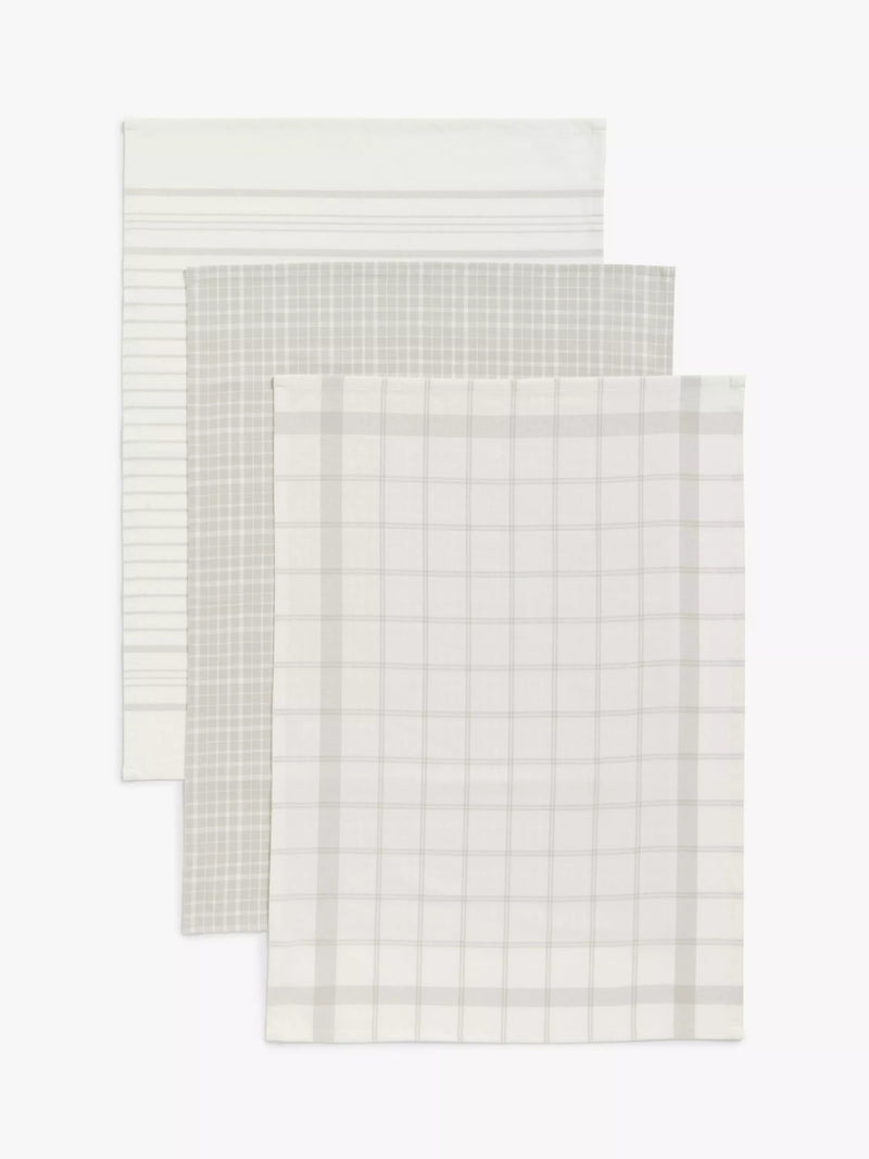 John Lewis Stripe & Check Tea Towels Pack of 3