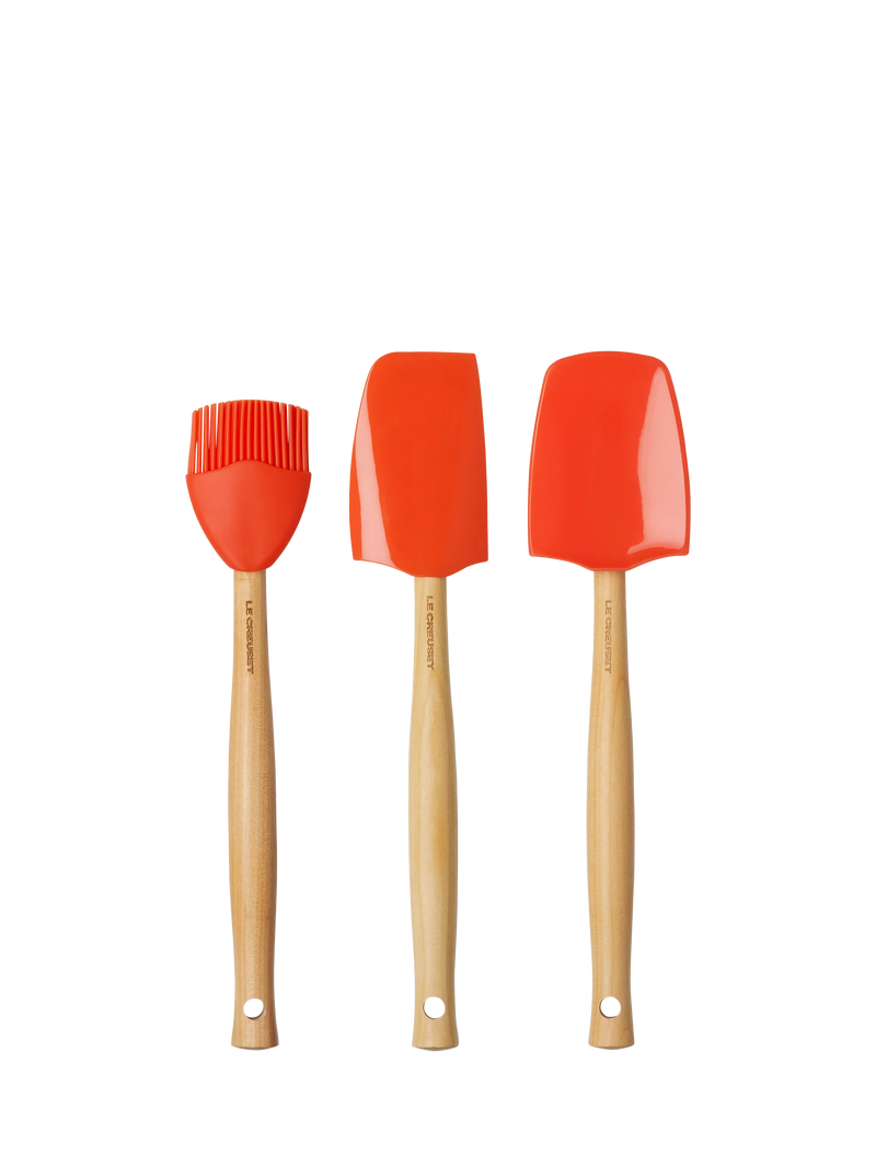 Le Creuset silicone utensil tools set of 3 in orange volcanic, UK version