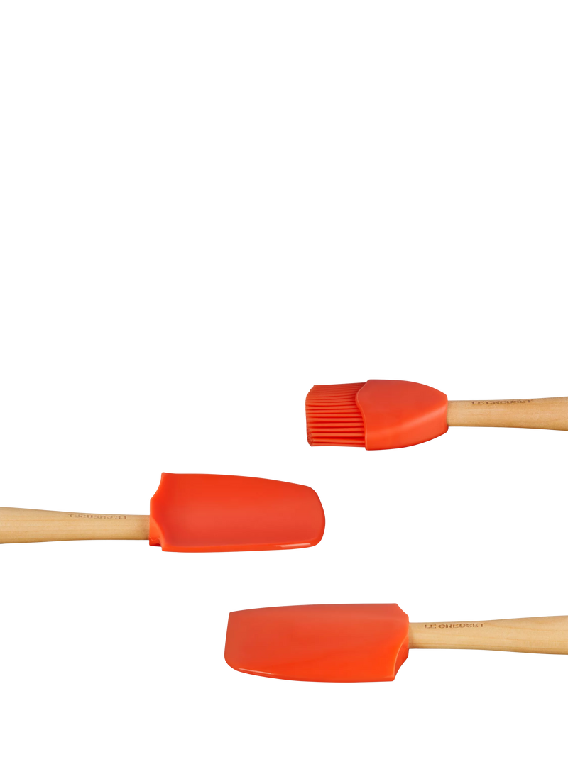 Le Creuset silicone utensil tools set of 3 in orange volcanic, UK version