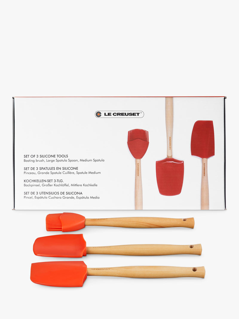 Le Creuset silicone utensil tools set of 3 in orange volcanic, UK version