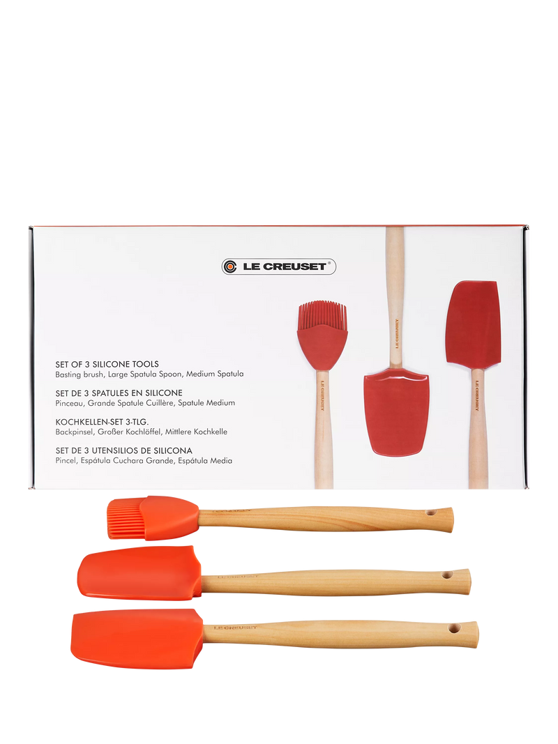Le Creuset silicone utensil tools set of 3 in orange volcanic, UK version