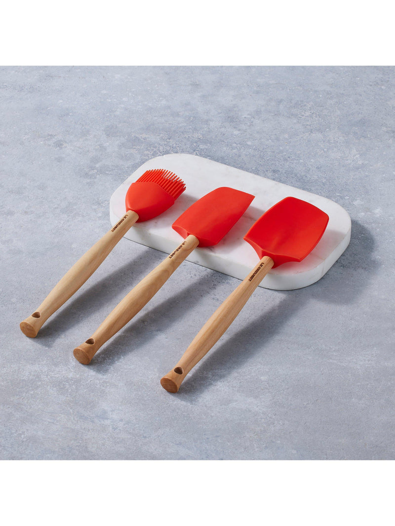 Le Creuset silicone utensil tools set of 3 in orange volcanic, UK version