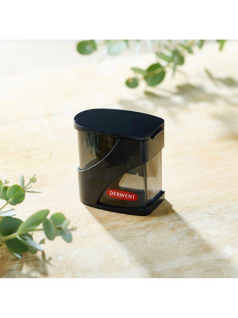 Derwent twin hole pencil sharpener, recyclable plastic and stainless steel - British product