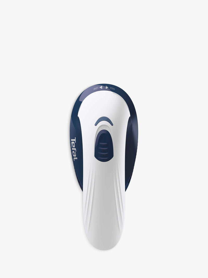 Tefal fabric shaver with adjustable head in blue and white, UK version