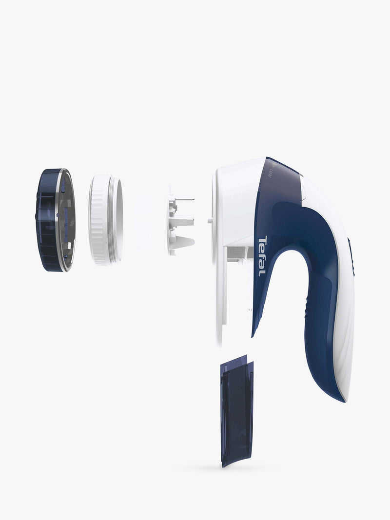 Tefal fabric shaver with adjustable head in blue and white, UK version