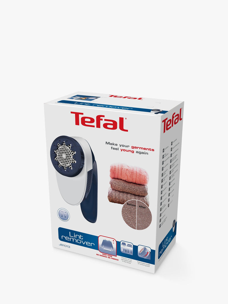 Tefal fabric shaver with adjustable head in blue and white, UK version