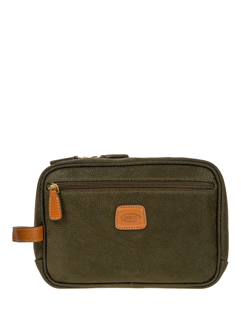 Bric's Life wash bag with suede effect synthetic material and leather finishes - British product