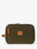Bric's Life wash bag with suede effect synthetic material and leather finishes - British product