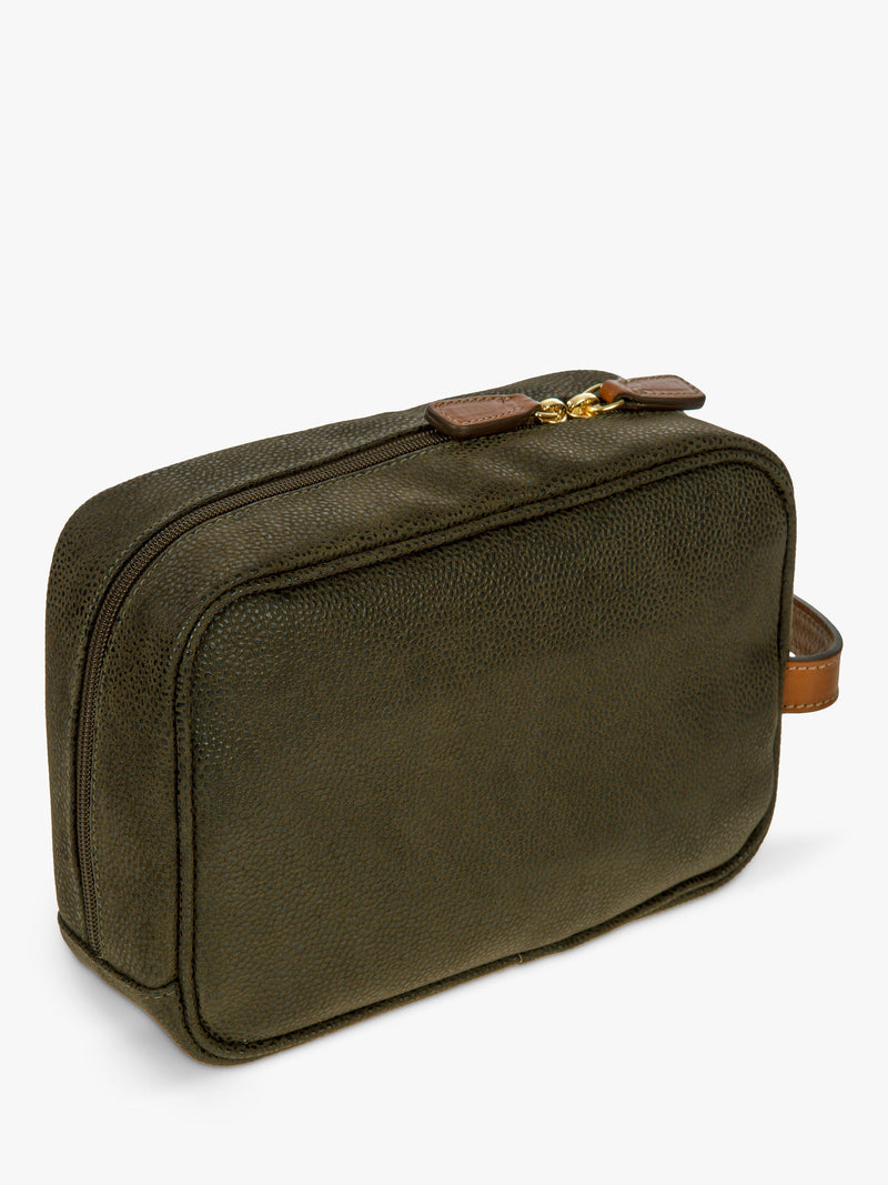 Bric's Life wash bag with suede effect synthetic material and leather finishes - British product