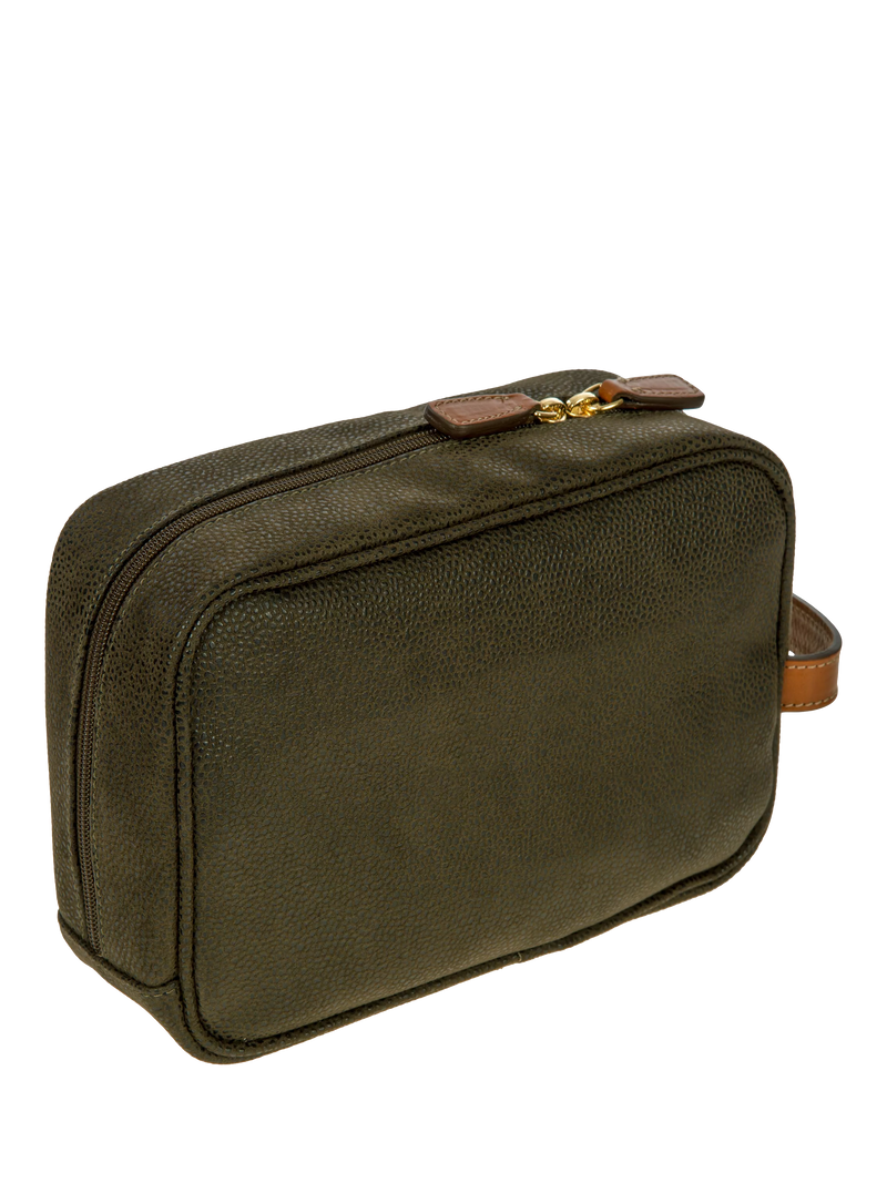 Bric's Life wash bag with suede effect synthetic material and leather finishes - British product