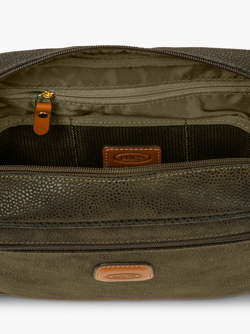 Bric's Life wash bag with suede effect synthetic material and leather finishes - British product