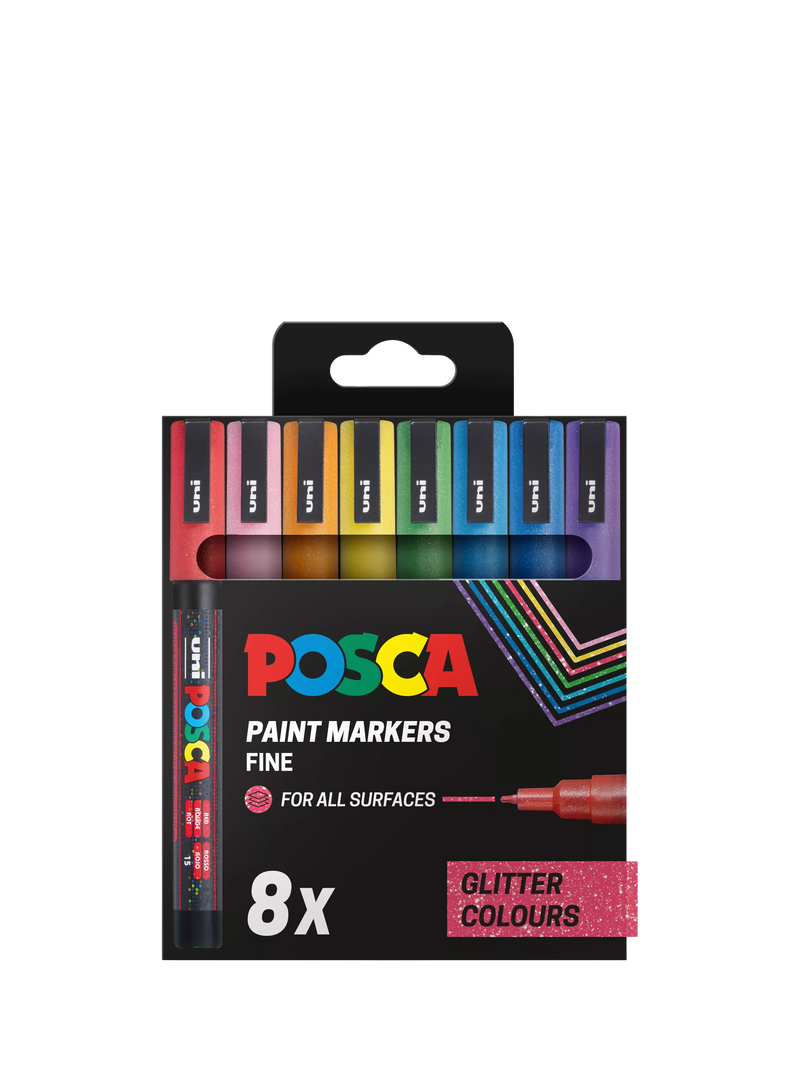POSCA PC3M sparkling ink marker pens pack of 8, UK version