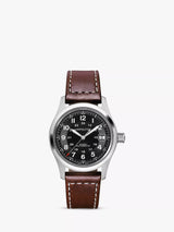 John Lewis Hamilton H70455533 Khaki Field Automatic Date Men's Watch, Brown Leather Strap, 38mm- Buy online at McGrocer
