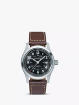 John Lewis Hamilton Khaki Field Automatic Date Men's Watch, Dark Brown Leather Strap, 42mm- Buy online at McGrocer