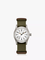 John Lewis Hamilton Men's Khaki Field Mechanical Nato Fabric Strap Watch, Green/White, 38mm- Buy online at McGrocer