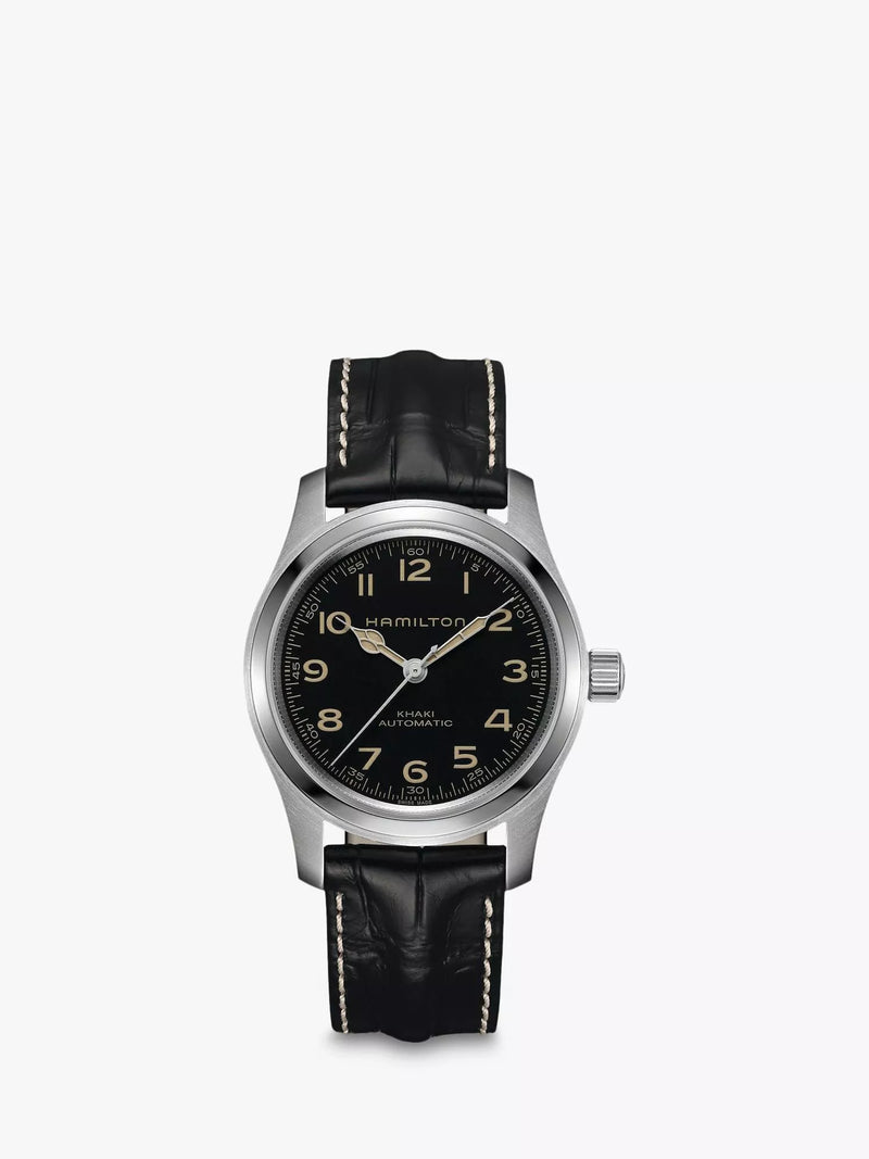 Hamilton Khaki Field automatic watch 42mm black leather strap - British product