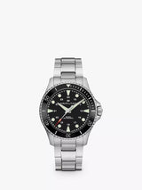 John Lewis Hamilton Khaki Navy Scuba Automatic Bracelet Strap Watch, Silver/Black- Buy online at McGrocer