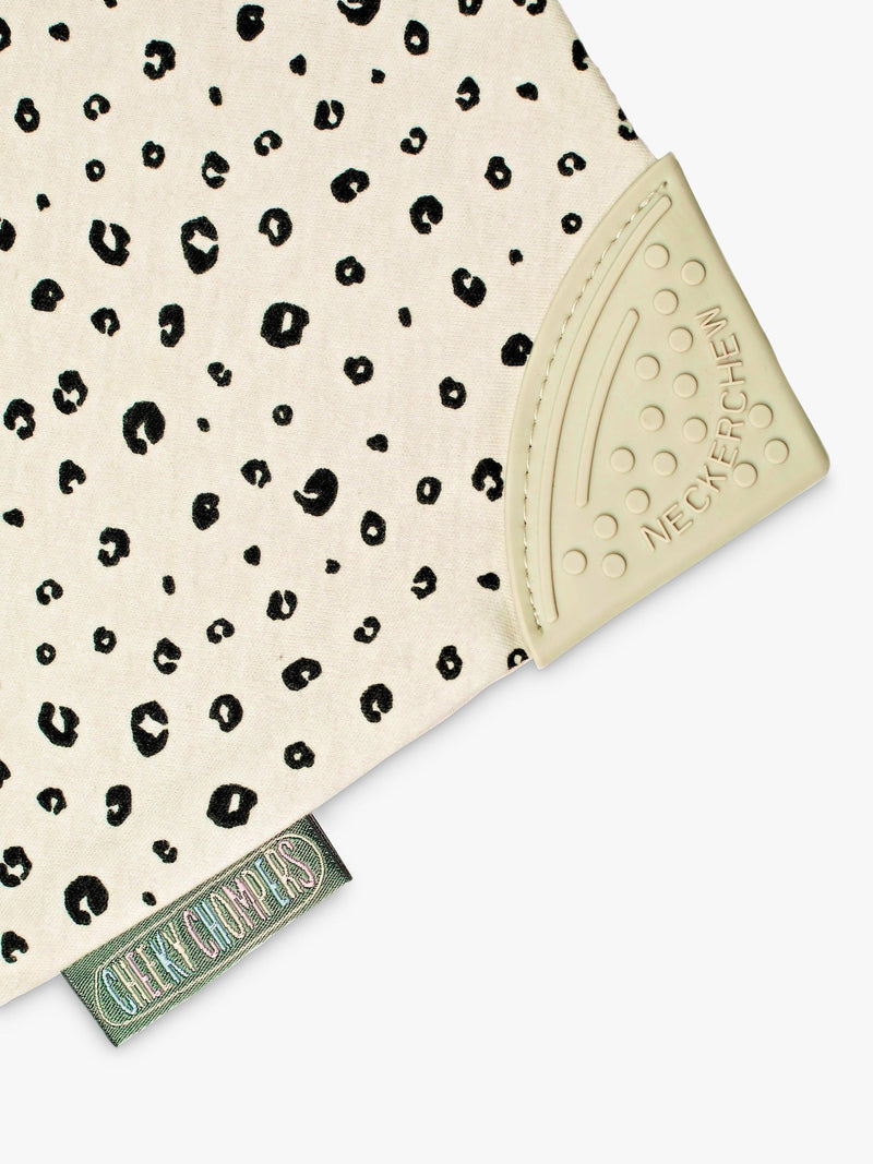 Cheeky Chompers teething dribble bib in leopard spot - British product