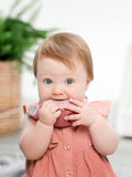 Cheeky Chompers Neckerchew baby teething dribble bib in Rainbow Rose - British product