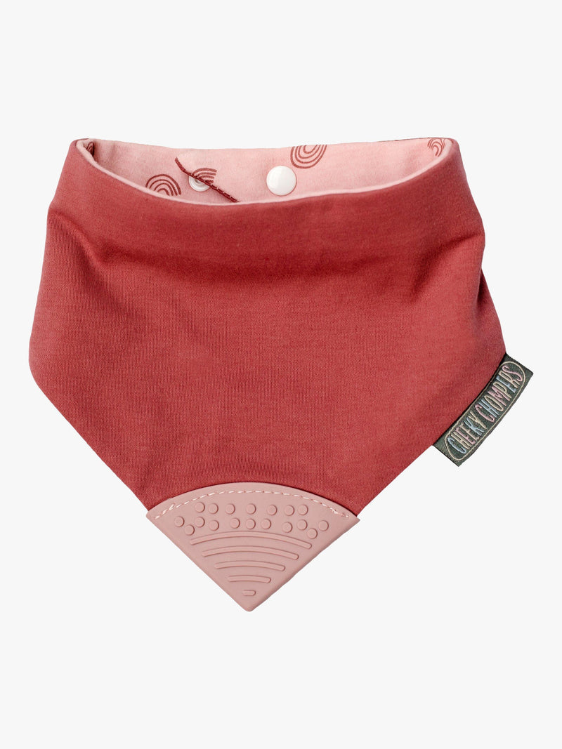 Cheeky Chompers Neckerchew baby teething dribble bib in Rainbow Rose - British product