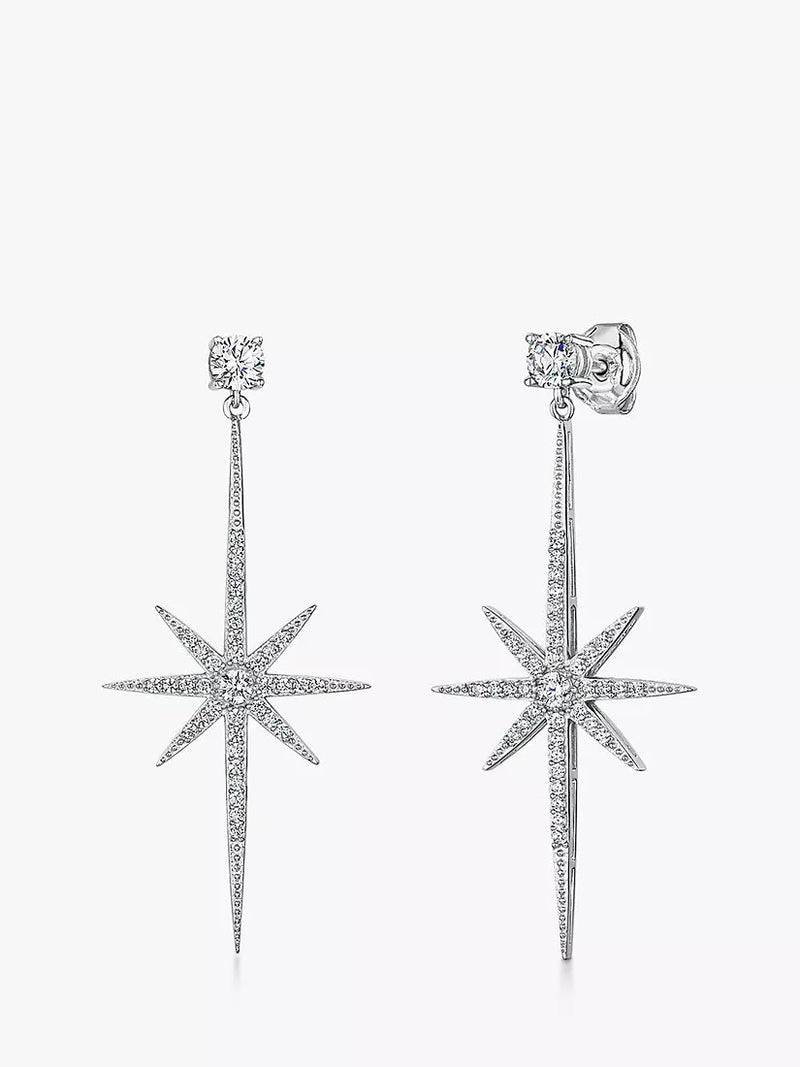 Jools cubic zirconia north star long drop earrings silver H4.6cm imported from the UK