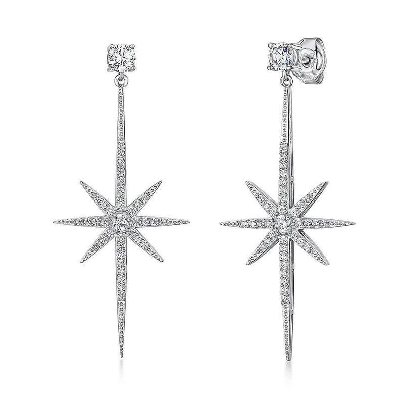 Jools cubic zirconia north star long drop earrings silver H4.6cm imported from the UK
