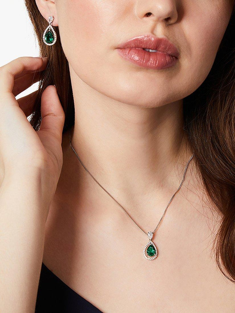 Jools teardrop cubic zirconia silver green drop earrings, imported from the UK