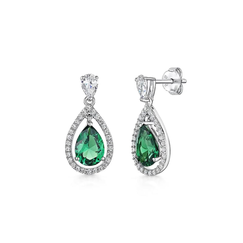 Jools teardrop cubic zirconia silver green drop earrings, imported from the UK