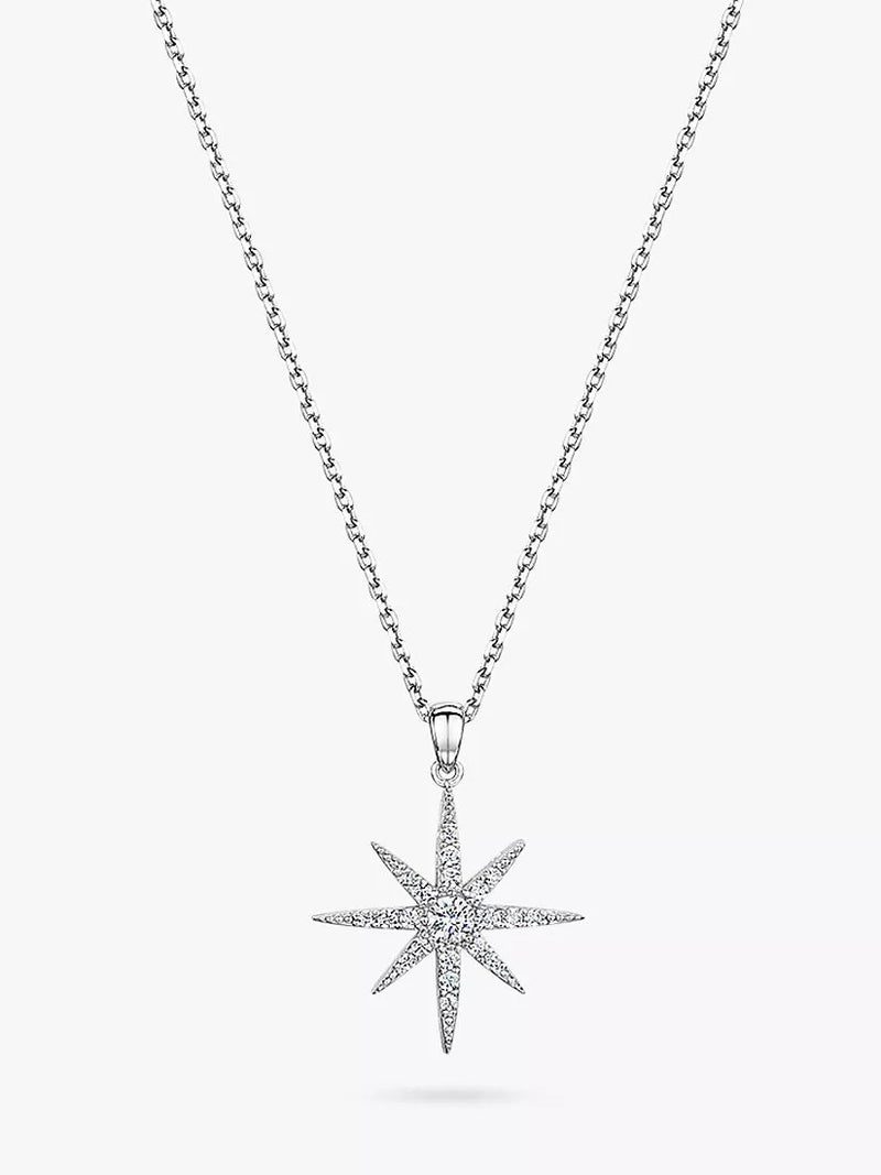 Jools North Star pendant necklace in rhodium plated silver - British product