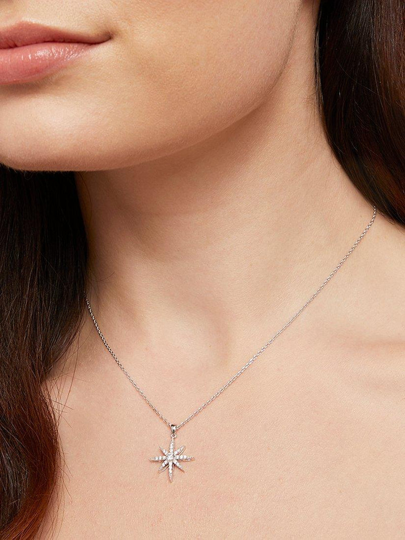 Jools North Star pendant necklace in rhodium plated silver - British product