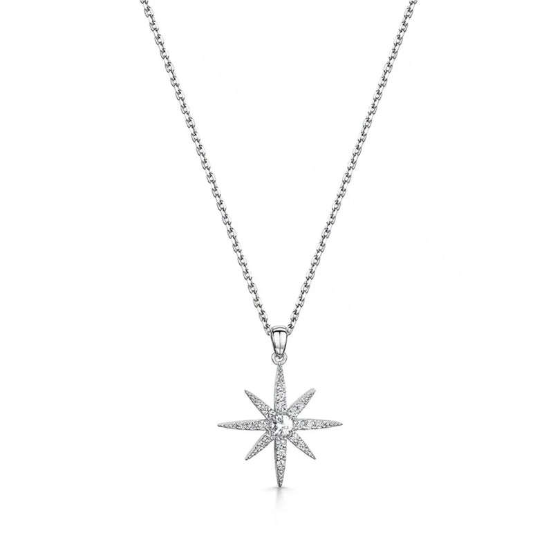 Jools North Star pendant necklace in rhodium plated silver - British product