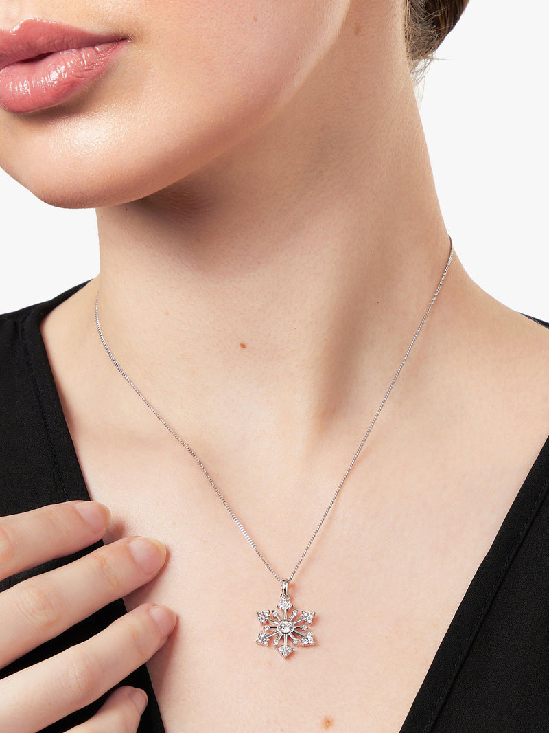 Jools by Jenny Brown rhodium plated sterling silver snowflake pendant necklace with cubic zirconia, UK version