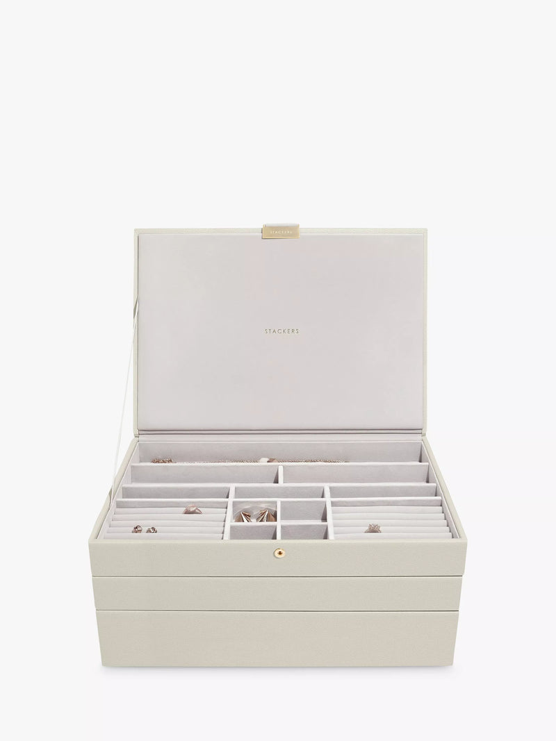 Stackers supersize 3 drawer jewellery box in oatmeal, imported from the UK