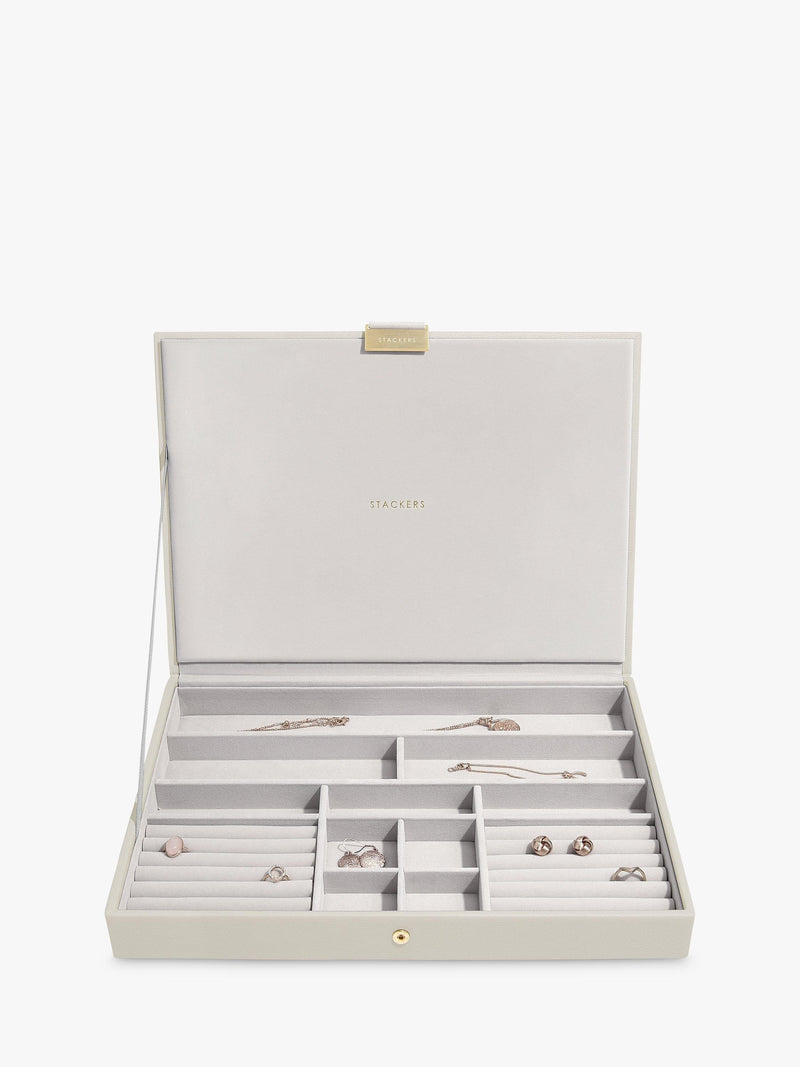 Stackers supersize 3 drawer jewellery box in oatmeal, imported from the UK