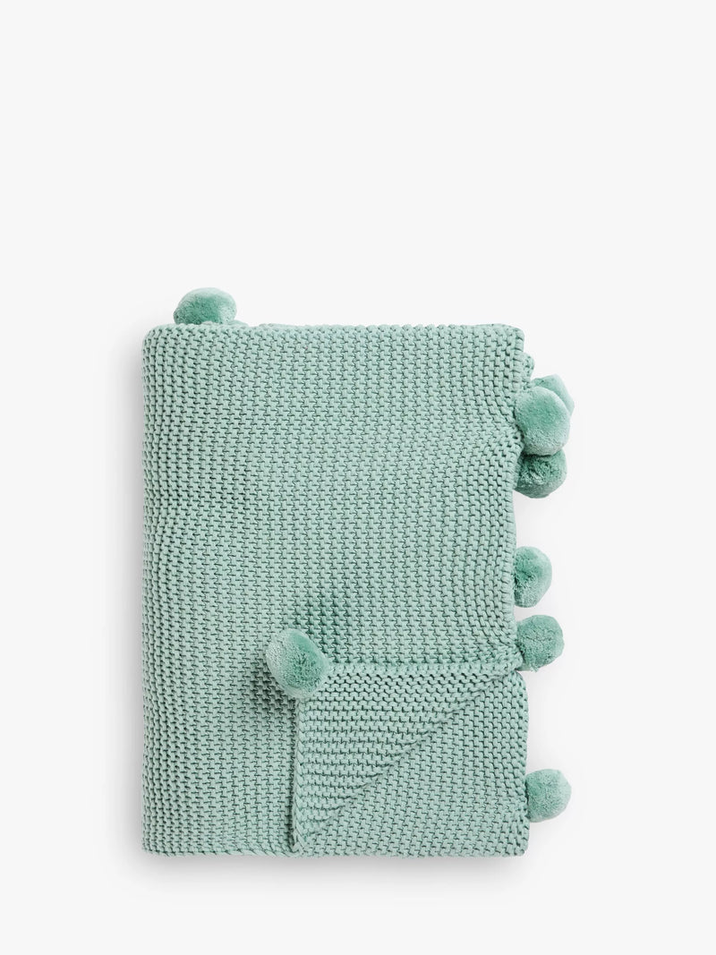 John Lewis Knitted Pom Pure Cotton Throw - Mint