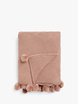 John Lewis John Lewis Knitted Pure Cotton Throw with Pom Details- Buy online at McGrocer