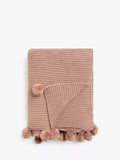 John Lewis Knitted Pom Pure Cotton Throw - Purple