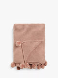 John Lewis Knitted Pom Pure Cotton Throw - Purple