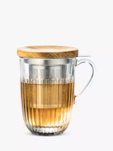 John Lewis La Rochère Ouessant Glass Tea Infuser Mug with Bamboo Lid 400ml Clear/Natural- Buy online at McGrocer